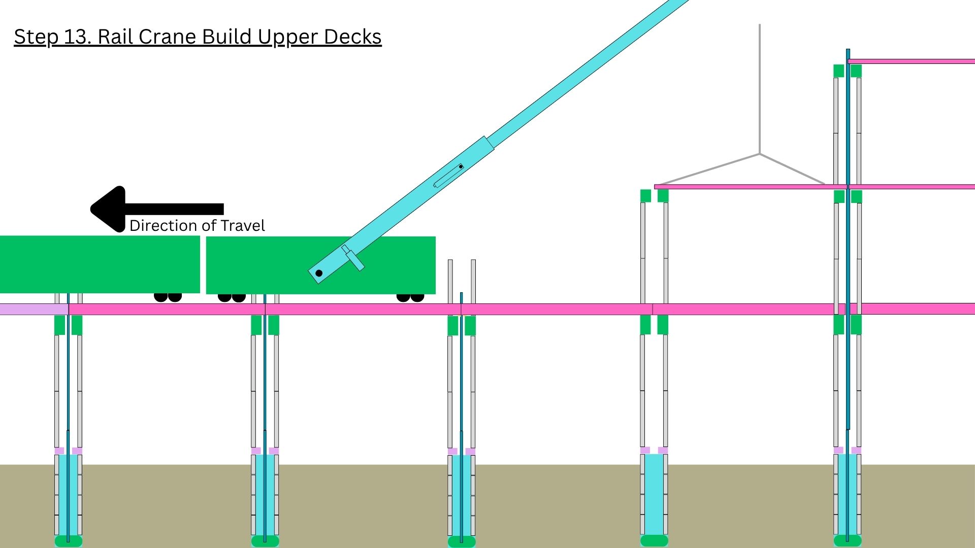 Step 11 — Upper-deck construction continues, additional levels visible